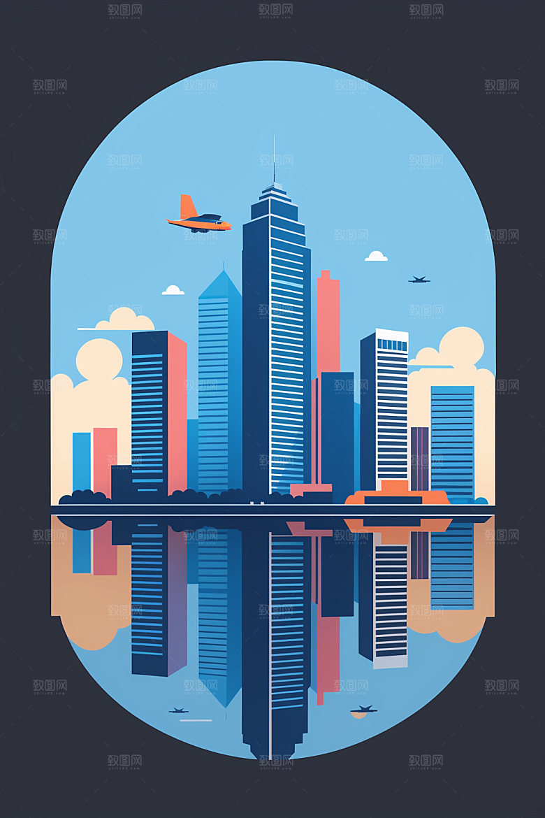 城市楼房摩天大楼插画