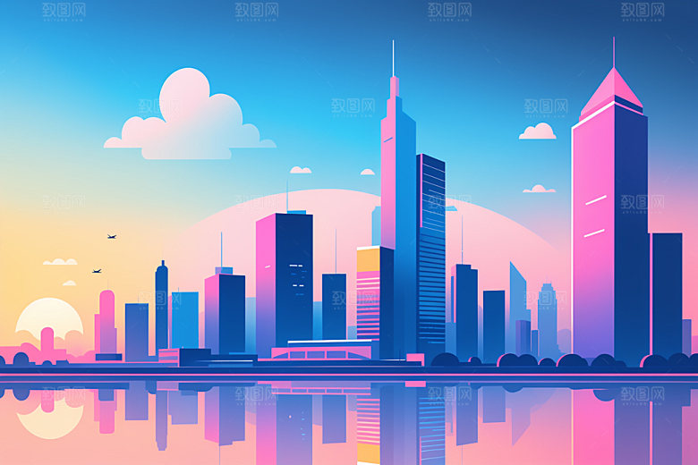 城市摩天大楼都市插画