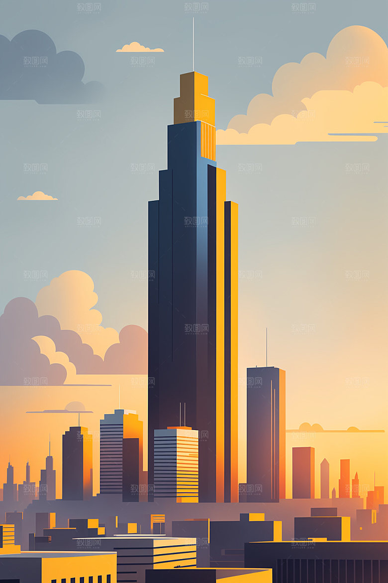 城市简约地标插画