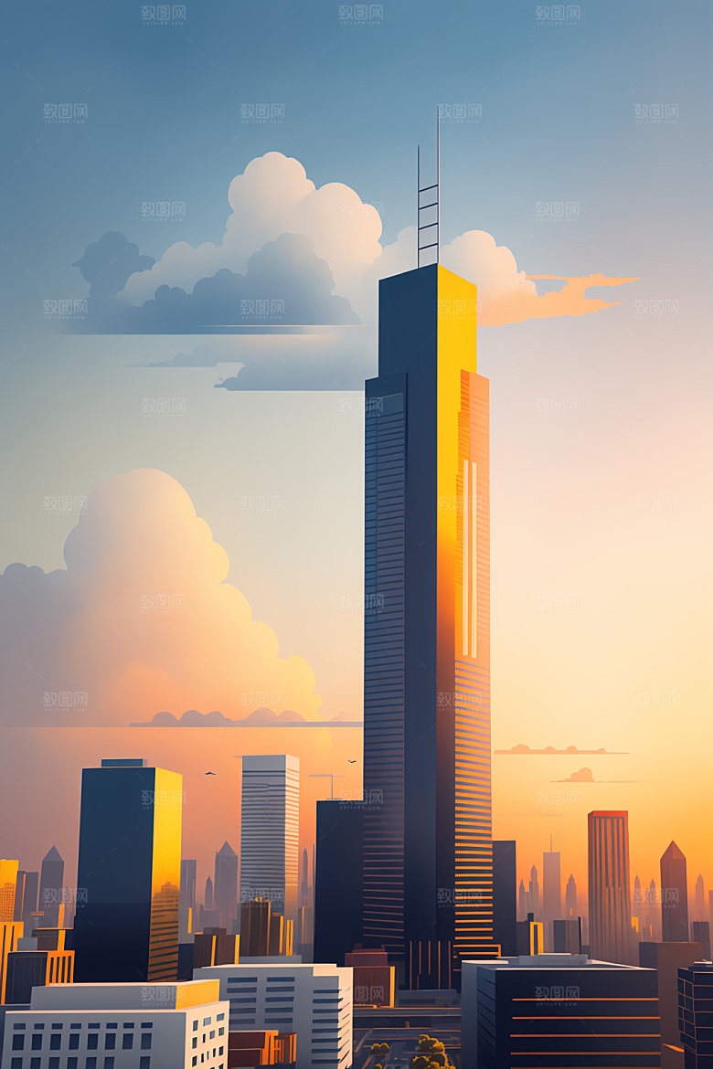 城市都市大厦插画