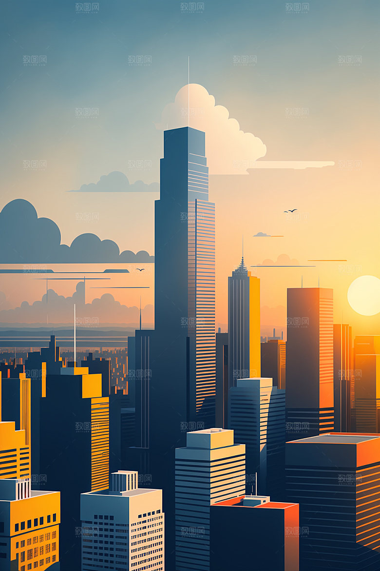 城市楼房简约插画