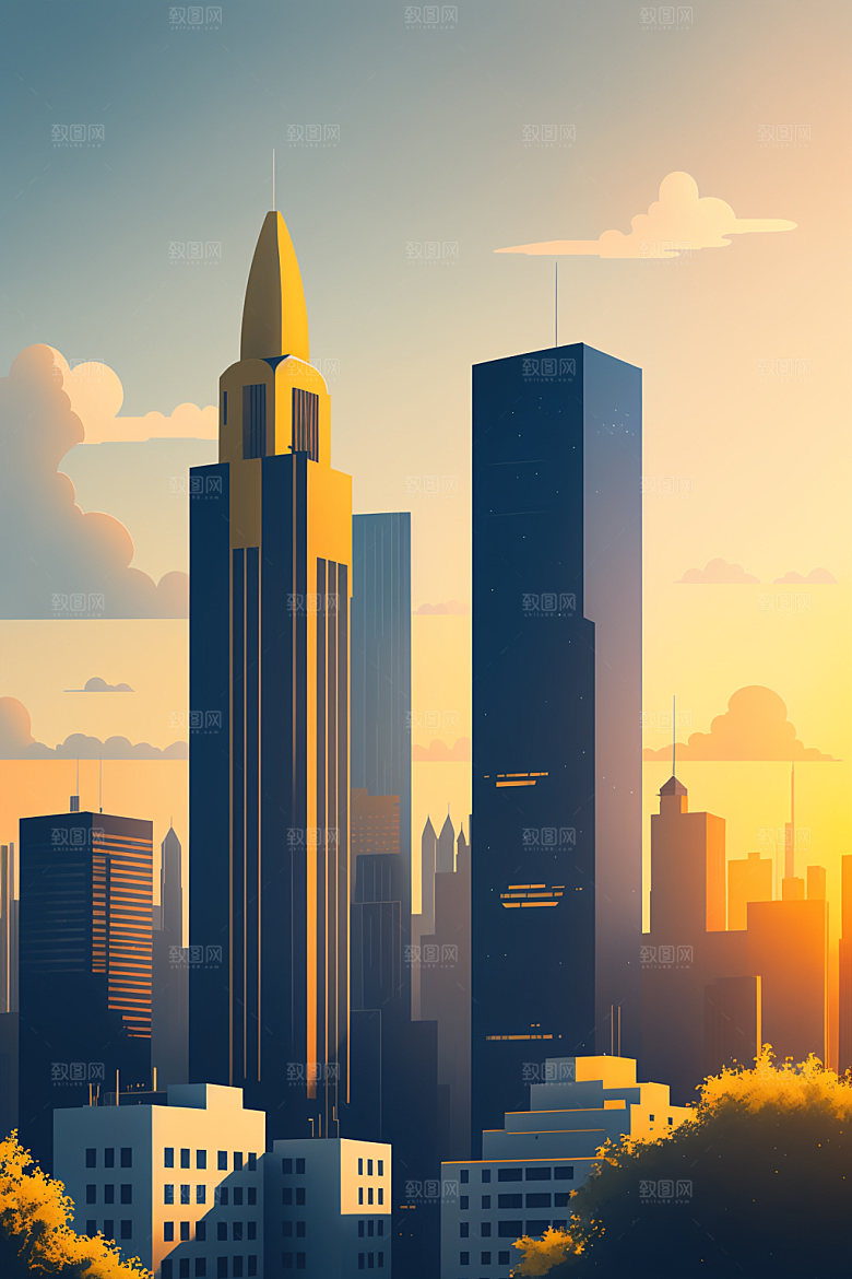 城市都市地标插画