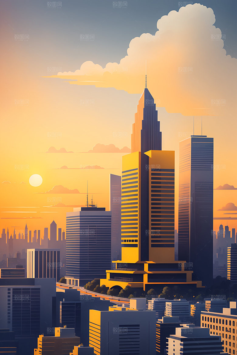 城市简约大厦插画