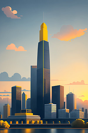 城市楼房扁平风插画