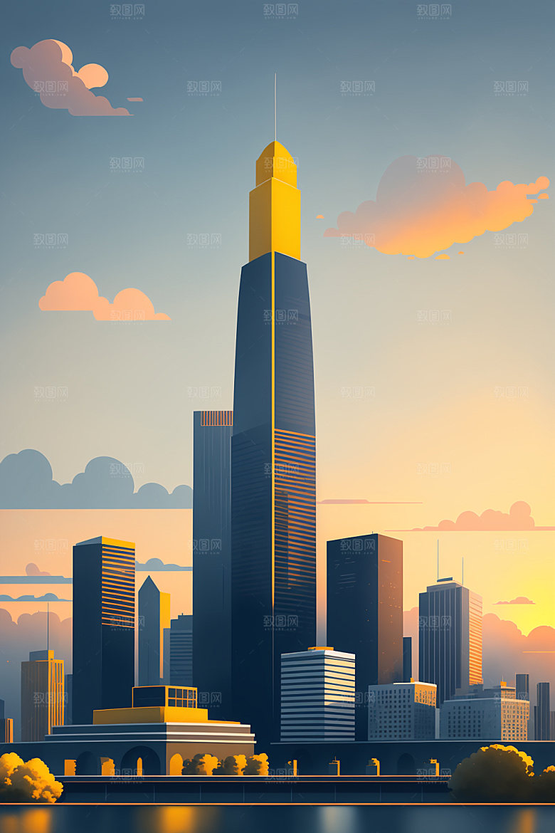 城市楼房扁平风插画