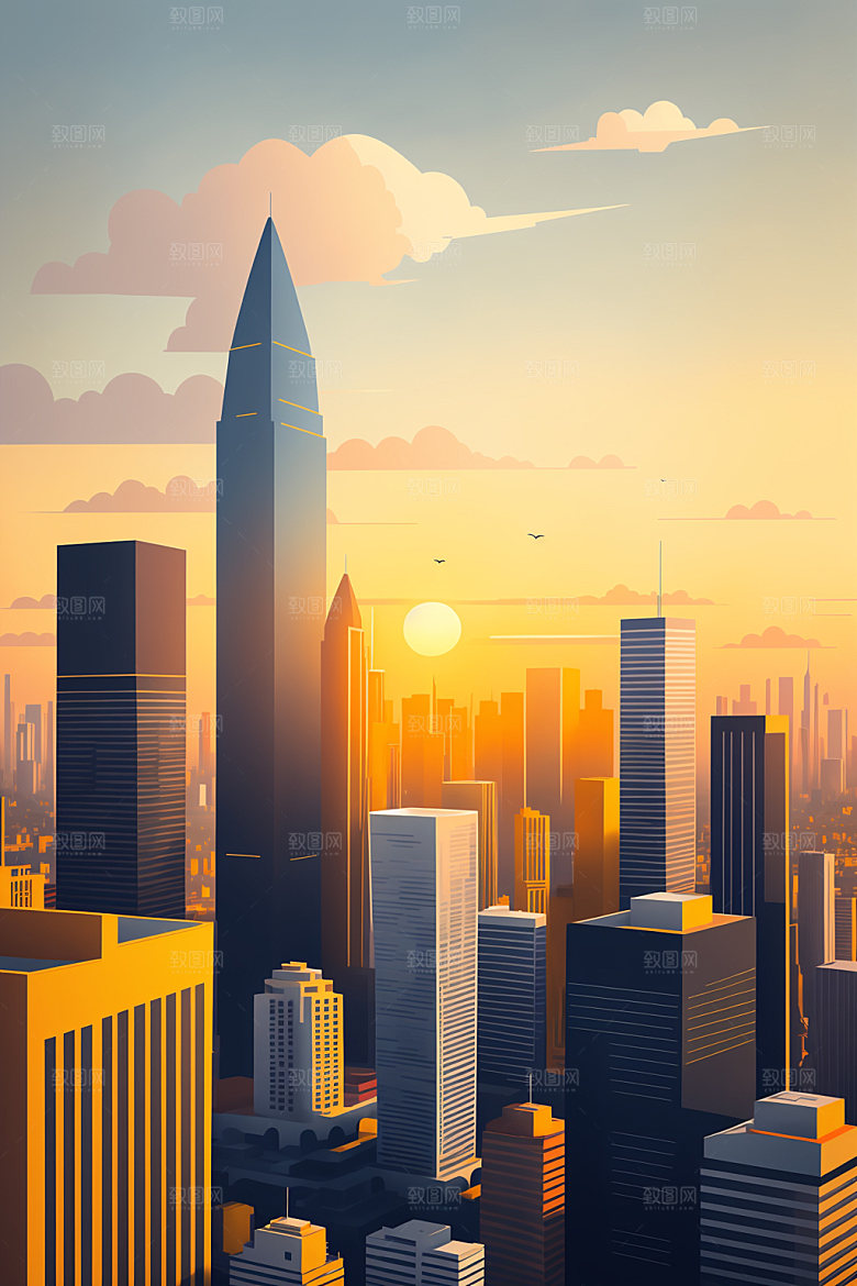 城市美式地标插画