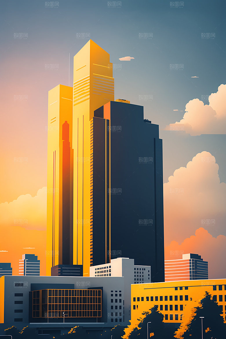城市摩天大楼简约插画