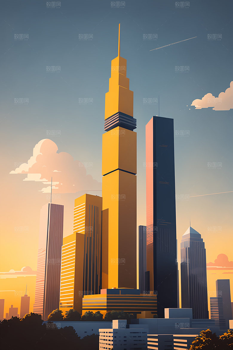 城市都市地标插画