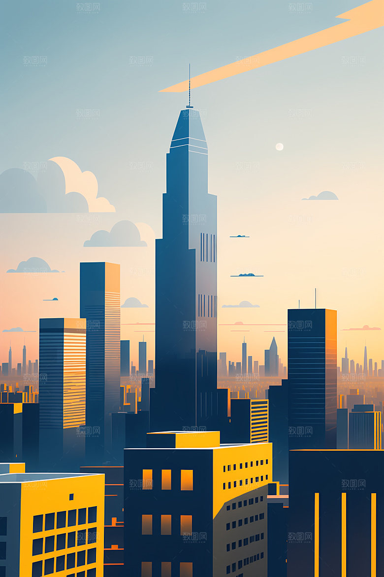 城市简约地标插画