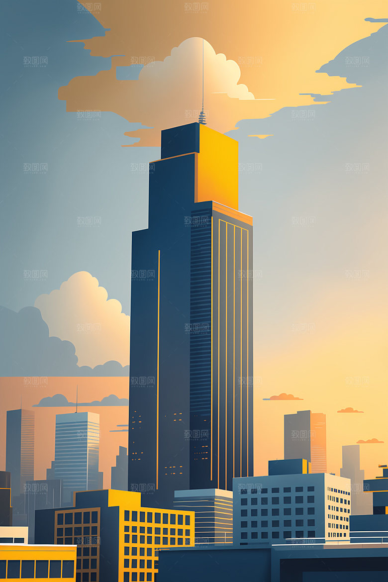 城市都市美式插画