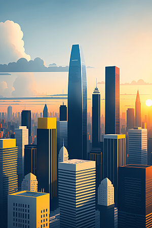 城市都市摩天大楼插画
