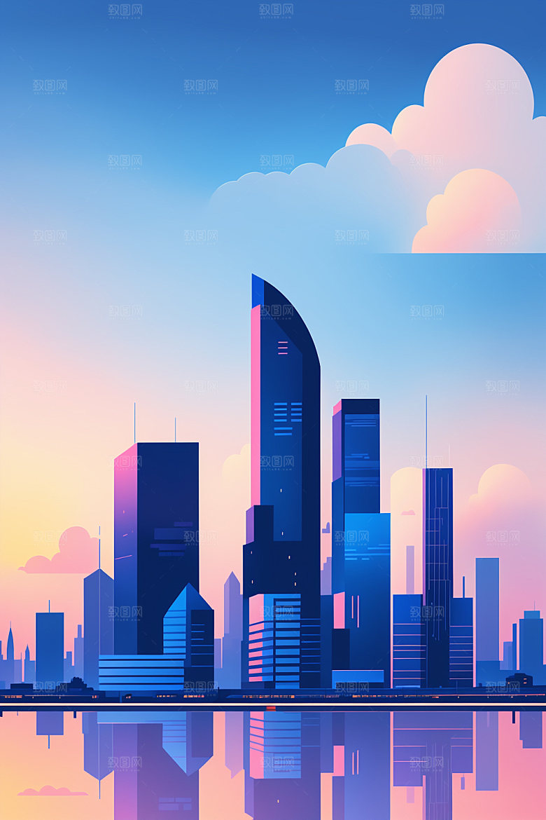城市摩天大楼艺术插画