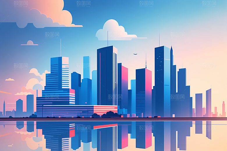 城市美式地标插画