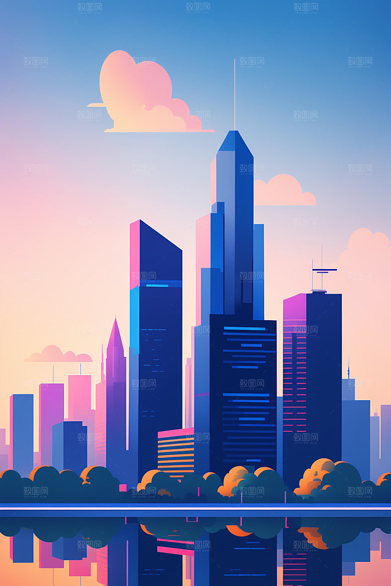 城市地标艺术插画