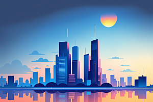 城市美式都市插画