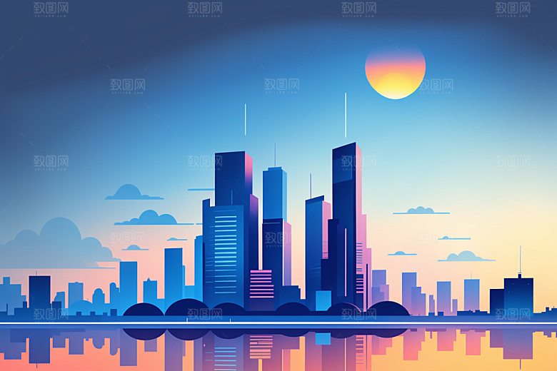 城市美式都市插画