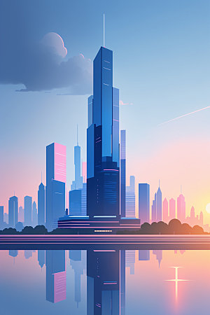 城市摩天大楼地标插画