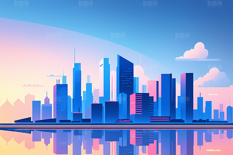 城市扁平风大厦插画