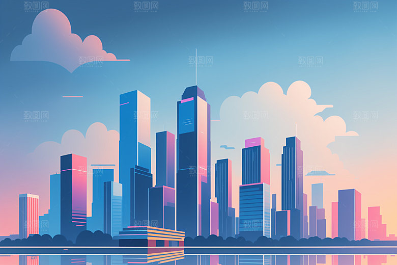 城市大厦楼房插画