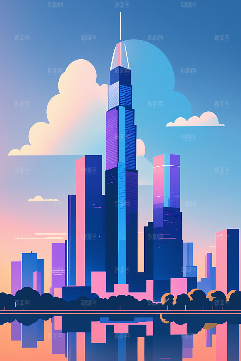 城市大厦楼房插画