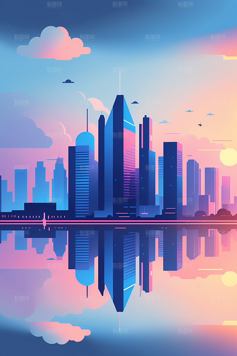 城市美式都市插画