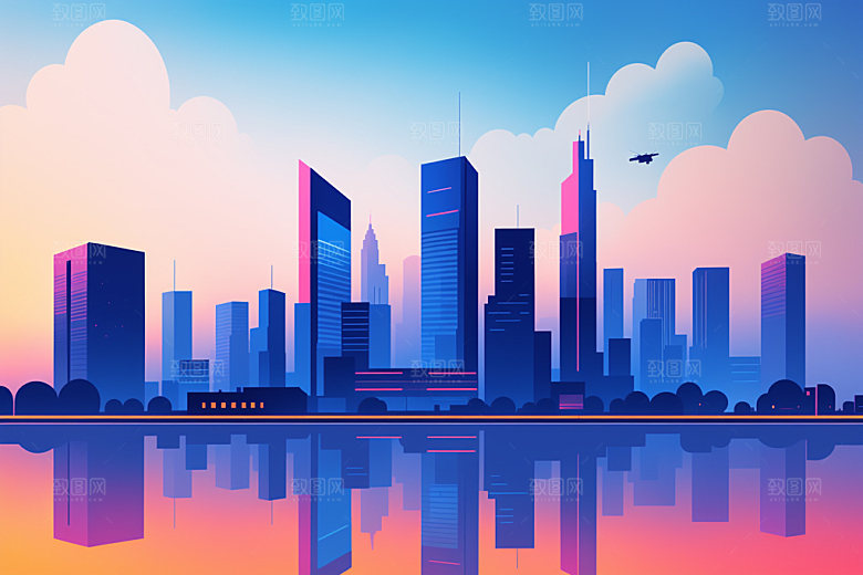 城市楼房艺术插画