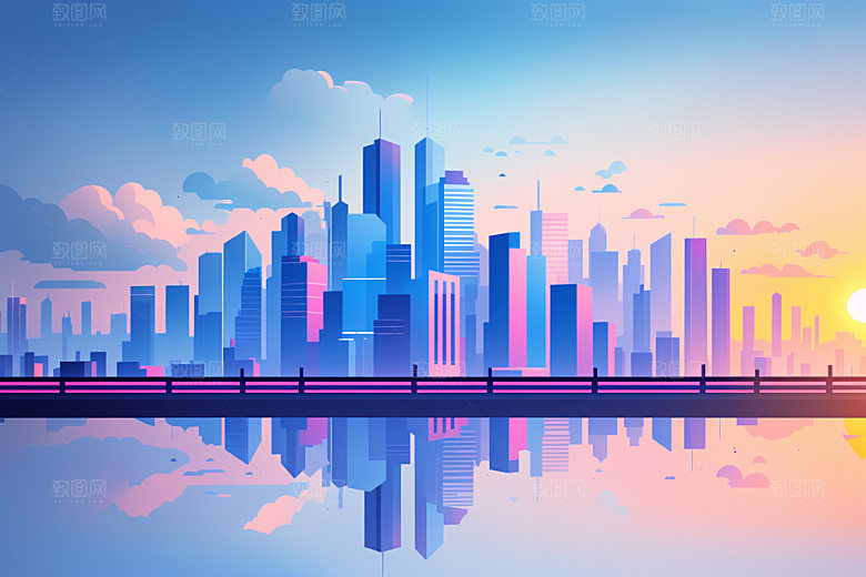城市摩天大楼扁平风插画