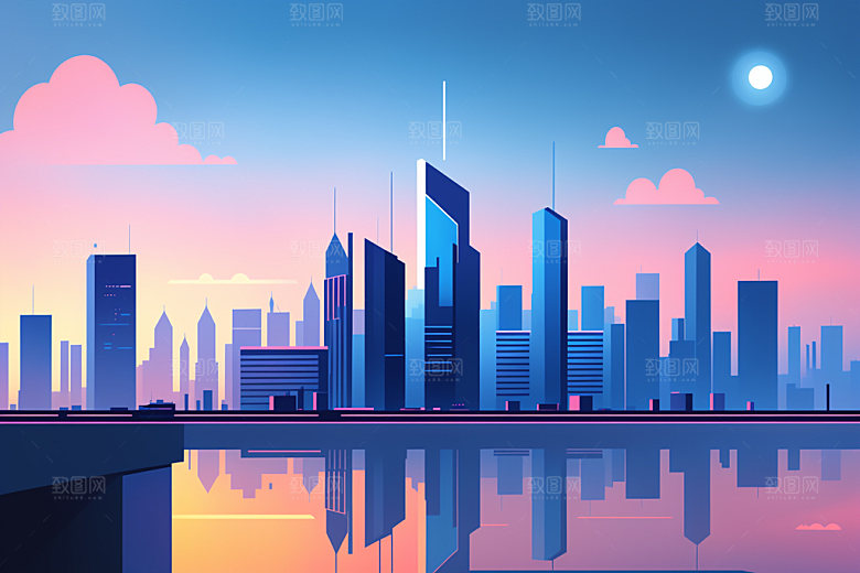 城市地标简约插画