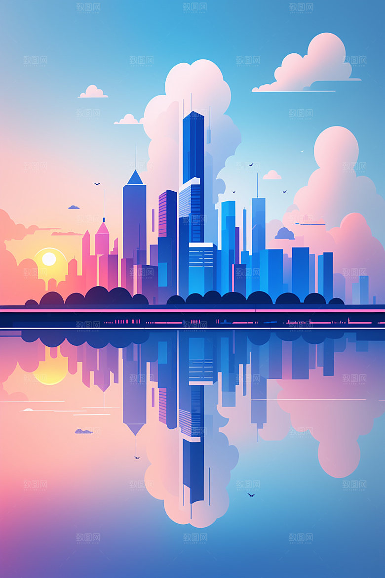 城市大厦简约插画