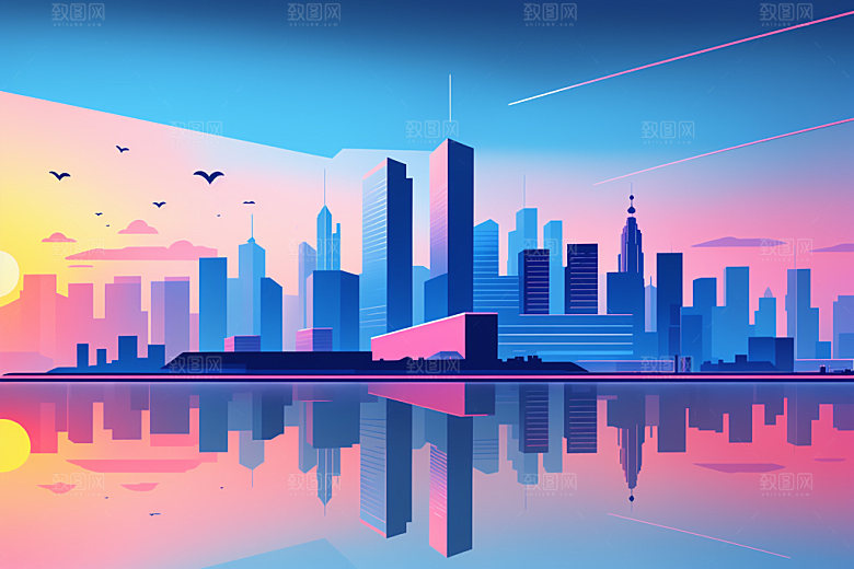 城市简约地标插画