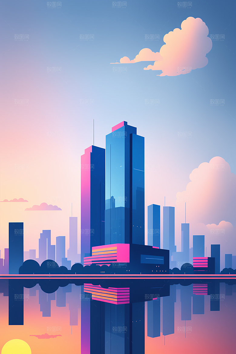 城市艺术摩天大楼插画
