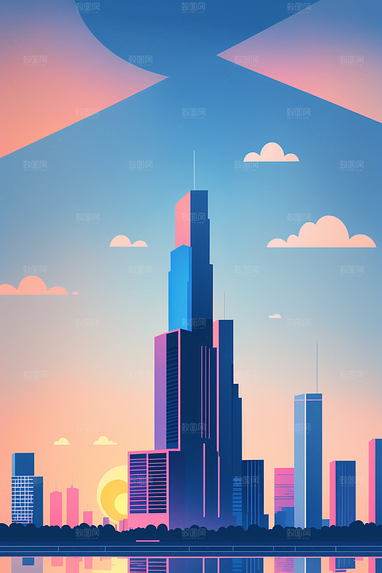 城市楼房地标插画