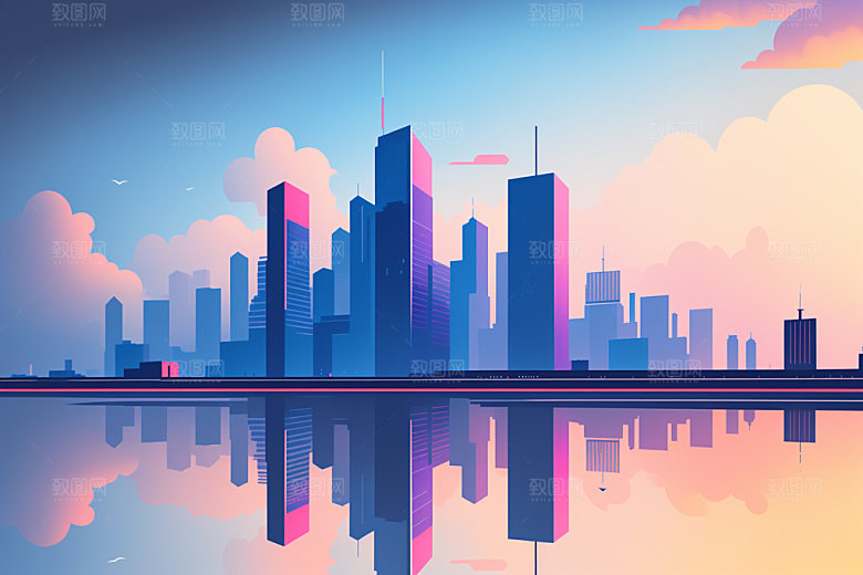城市地标简约插画