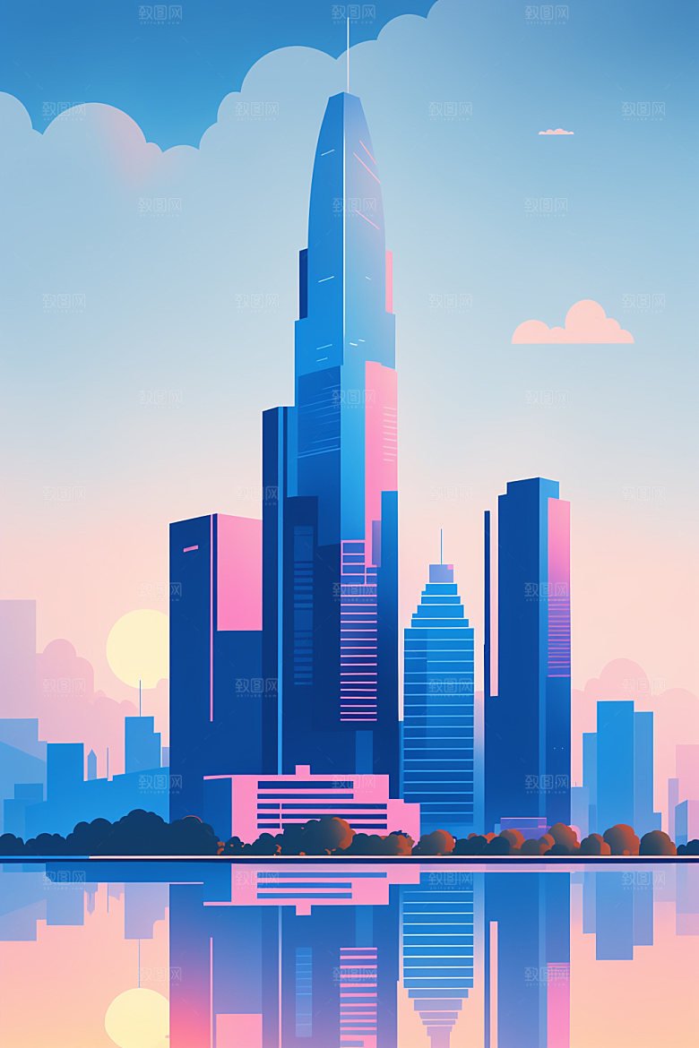 城市地标都市插画