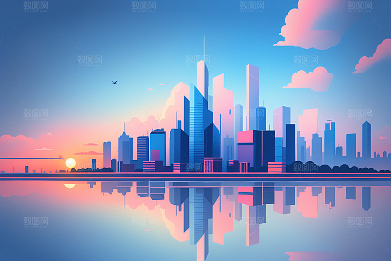 城市都市美式插画