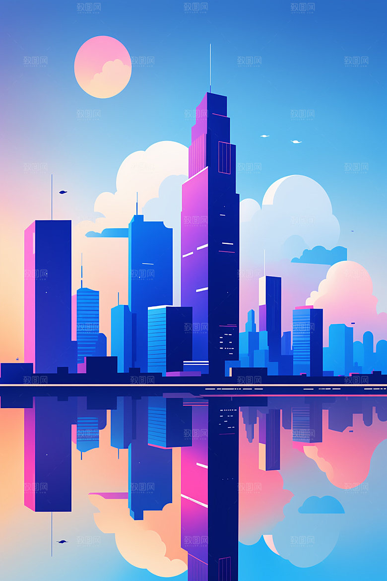城市艺术大厦插画