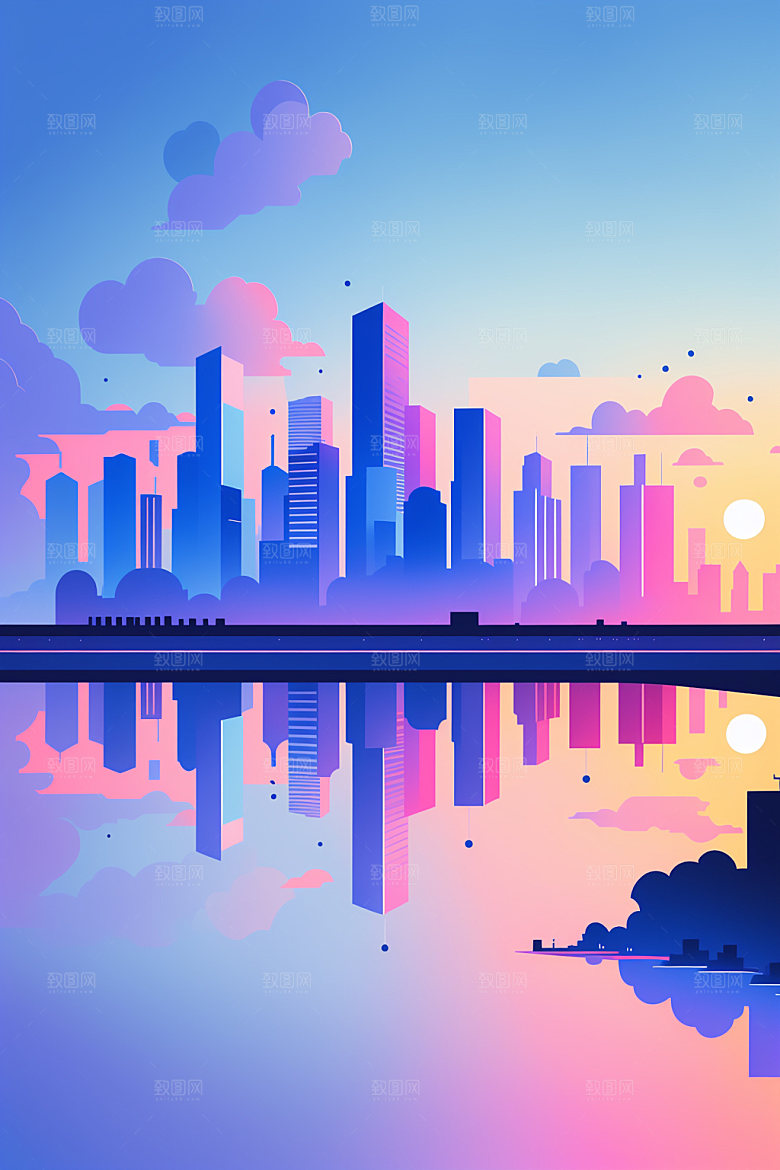 城市美式都市插画