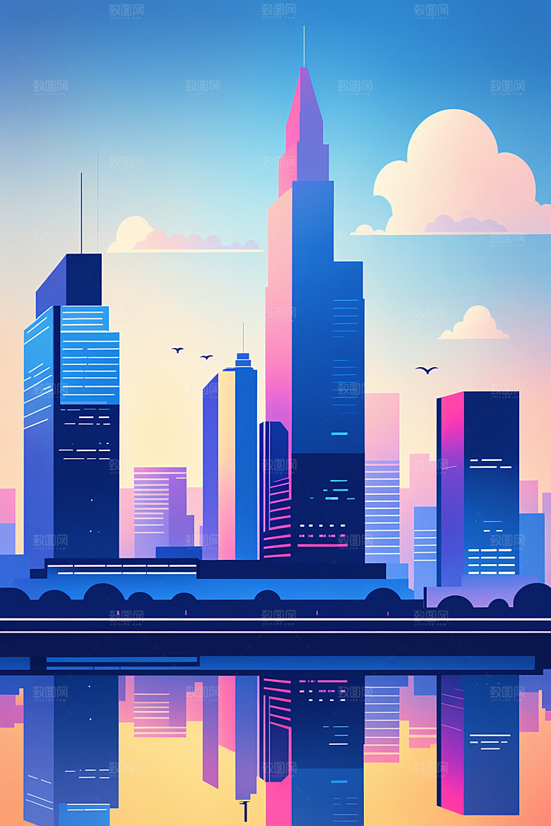 城市简约地标插画