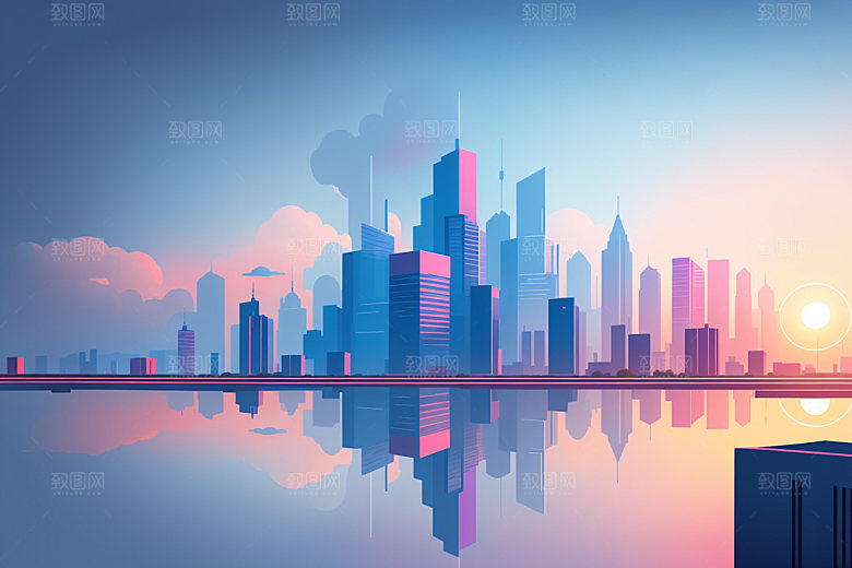 城市简约地标插画