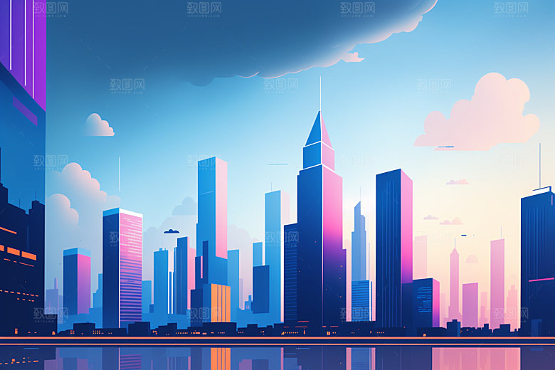 城市美式艺术插画