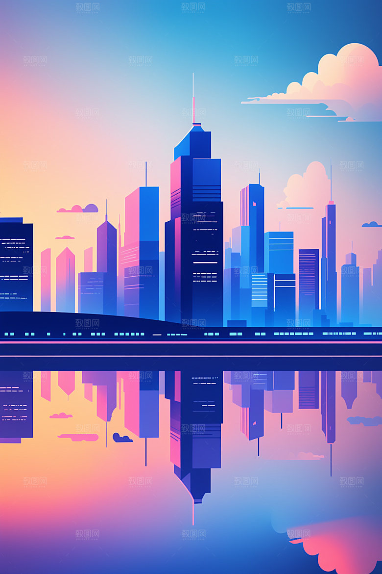 城市美式大厦插画
