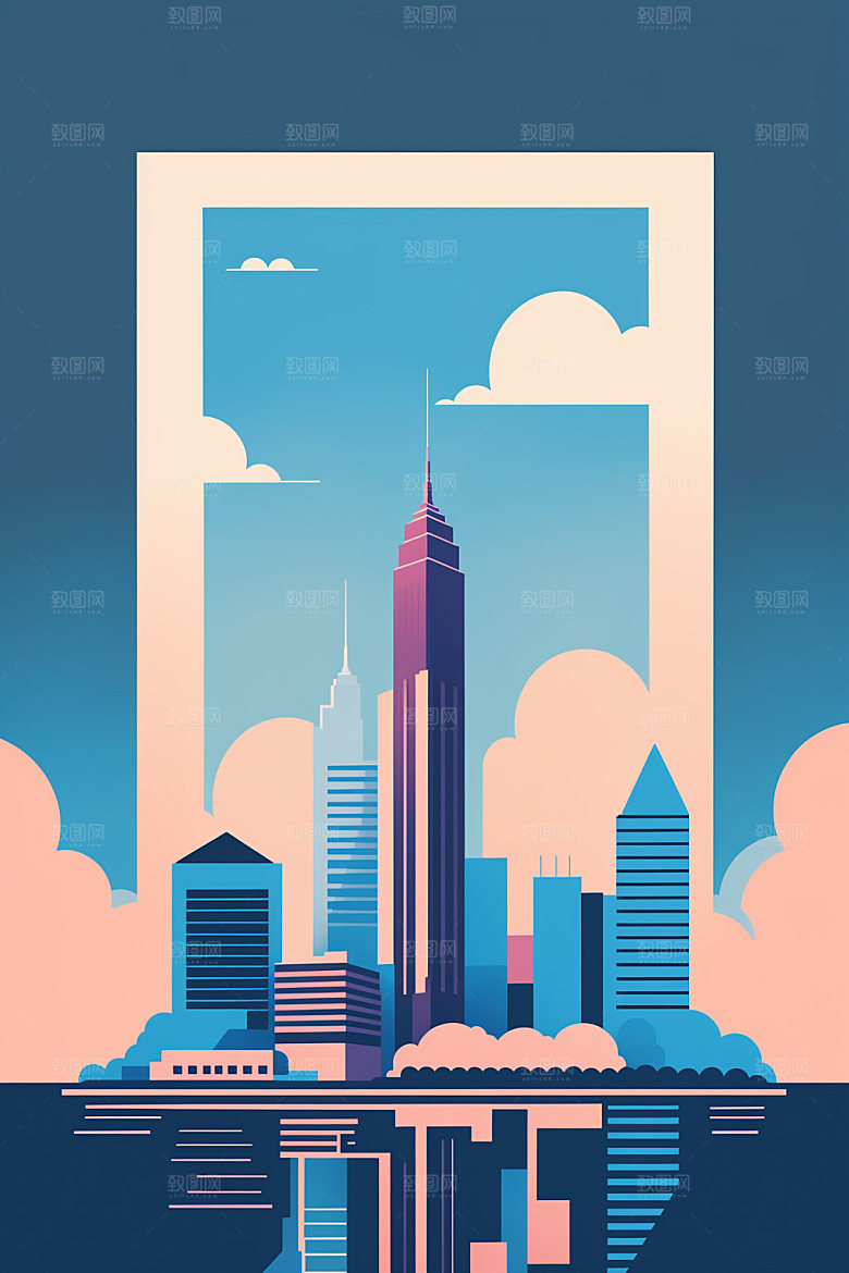 城市都市美式插画