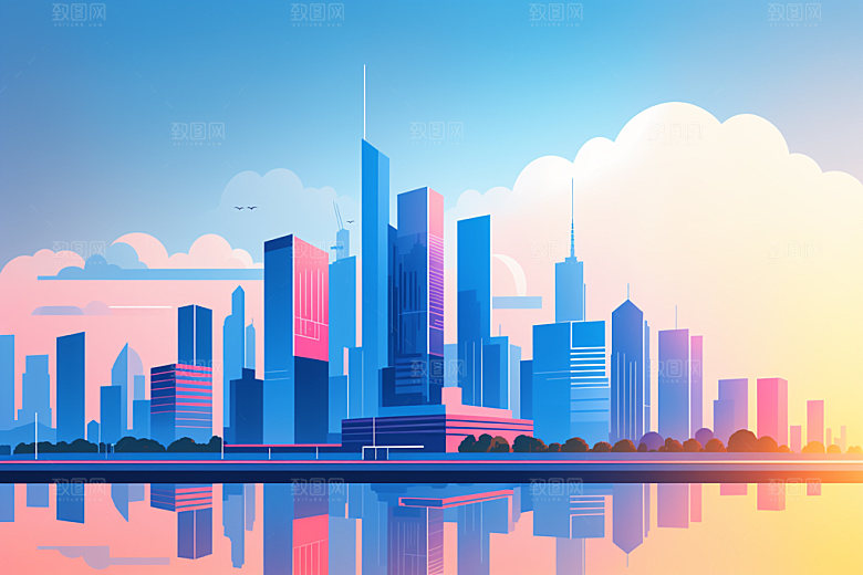 城市简约大厦插画