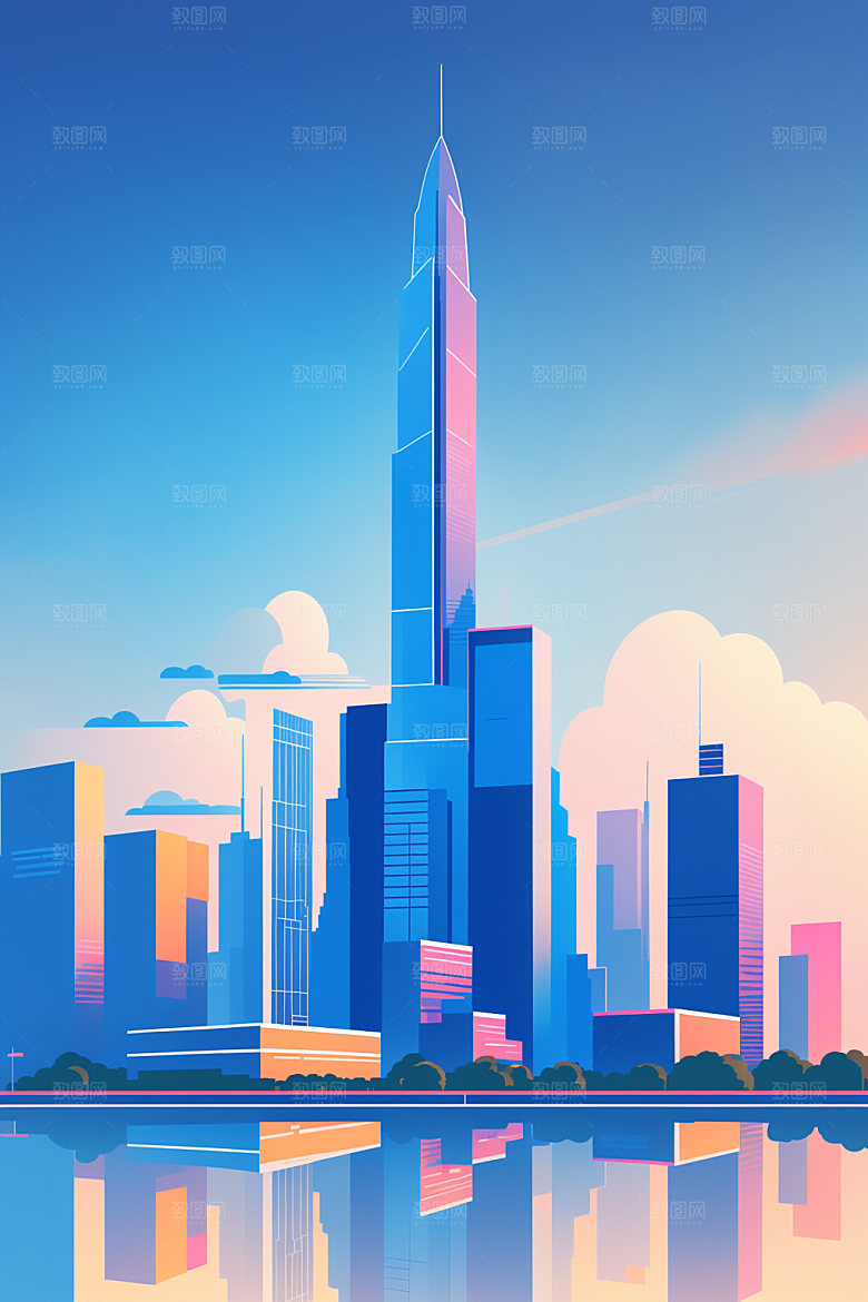 城市摩天大楼简约插画