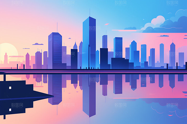 城市摩天大楼都市插画