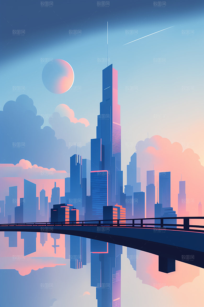 城市简约地标插画