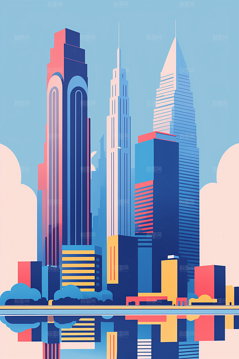 城市楼房摩天大楼插画