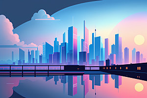 城市都市扁平风插画