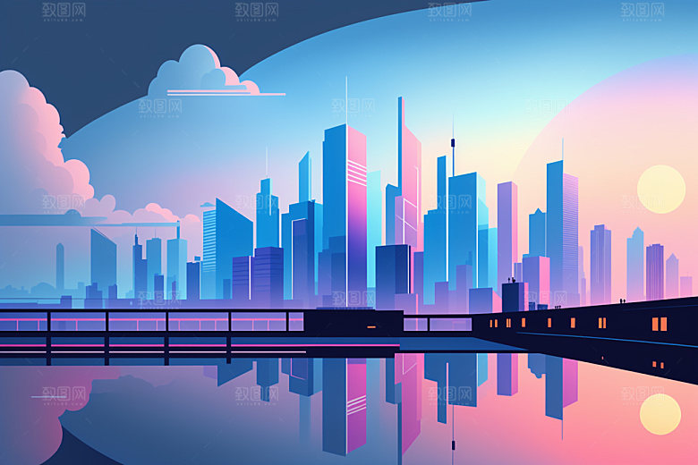 城市都市扁平风插画