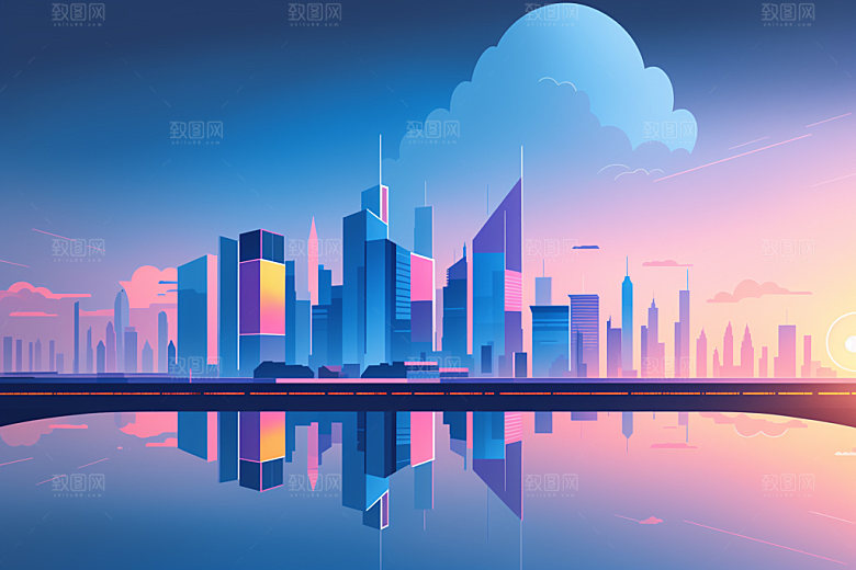 城市美式艺术插画